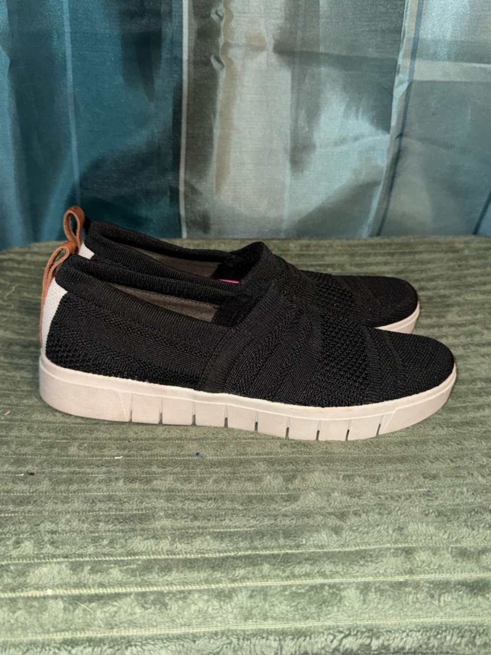 Ryka Black Slip-On Knit Sneakers with White Sole